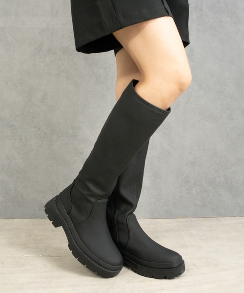 Fabby fabby(ファビィーファビィー)の「マットトラックソールファスナーレスロングブーツ(ブーツ・レディース・カーキ/ベージュ/ブラック・LARGE/MEDIUM/SMALL)」の9枚目の写真