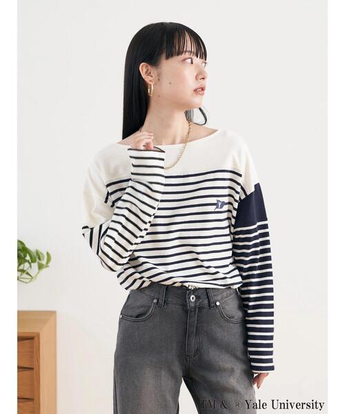 earth music&ecology(アースミュージックアンドエコロジー)の「別注 YALE クレイジー前後2WAYTシャツ(Tシャツ/カットソー・レディース・チャコールグレー/ネイビー/オフホワイト・FREE)」の4枚目の写真