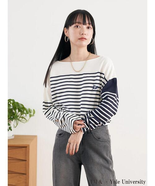 earth music&ecology(アースミュージックアンドエコロジー)の「別注 YALE クレイジー前後2WAYTシャツ(Tシャツ/カットソー・レディース・チャコールグレー/ネイビー/オフホワイト・FREE)」の5枚目の写真