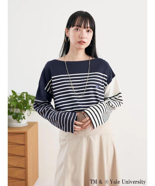earth music&ecology(アースミュージックアンドエコロジー)の「別注 YALE クレイジー前後2WAYTシャツ(Tシャツ/カットソー・レディース・チャコールグレー/ネイビー/オフホワイト・FREE)」の10枚目の写真