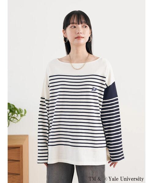 earth music&ecology(アースミュージックアンドエコロジー)の「別注 YALE クレイジー前後2WAYTシャツ(Tシャツ/カットソー・レディース・チャコールグレー/ネイビー/オフホワイト・FREE)」の22枚目の写真