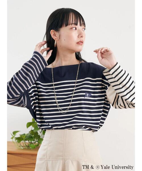 earth music&ecology(アースミュージックアンドエコロジー)の「別注 YALE クレイジー前後2WAYTシャツ(Tシャツ/カットソー・レディース・チャコールグレー/ネイビー/オフホワイト・FREE)」の3枚目の写真