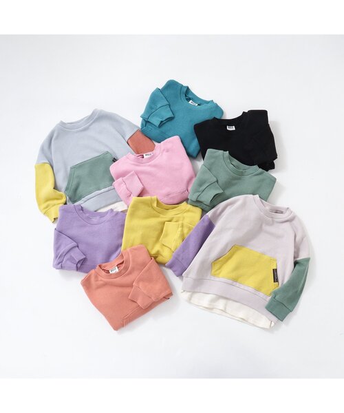 BREEZE（ブリーズ）の「レイヤード風トレーナー（スウェット・キッズ・イエロー/パープル/ブルー/サックスブルー/オレンジ/ブラック/ピンク/レインボー/グリーン・110/130/80/100/120/140/90）」の11枚目の写真