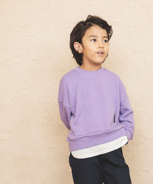 BREEZE（ブリーズ）の「レイヤード風トレーナー（スウェット・キッズ・イエロー/パープル/ブルー/サックスブルー/オレンジ/ブラック/ピンク/レインボー/グリーン・110/130/80/100/120/140/90）」の5枚目の写真