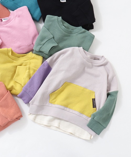 BREEZE（ブリーズ）の「レイヤード風トレーナー（スウェット・キッズ・イエロー/パープル/ブルー/サックスブルー/オレンジ/ブラック/ピンク/レインボー/グリーン・110/130/80/100/120/140/90）」の9枚目の写真