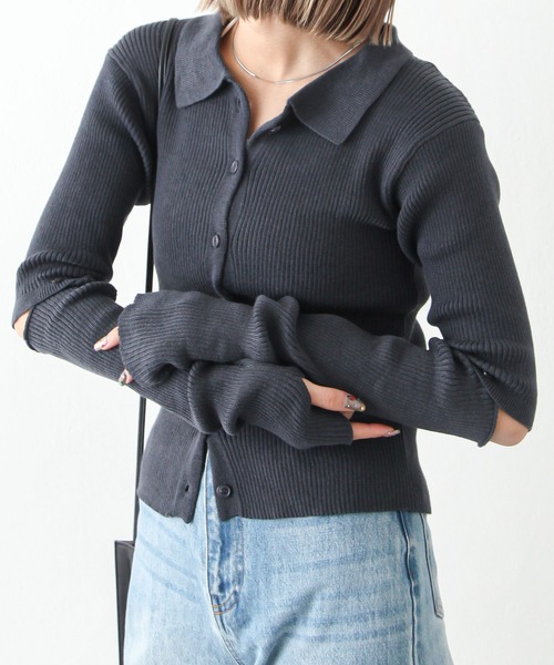 Chillfar（チルファー）の「襟付きアームウォーマーカーデ（カーディガン/ボレロ・レディース・チャコール/グリーン/グレイッシュベージュ/アイボリー・FREE）」の3枚目の写真