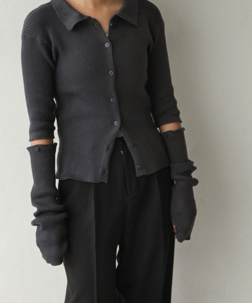 Chillfar（チルファー）の「襟付きアームウォーマーカーデ（カーディガン/ボレロ・レディース・チャコール/グリーン/グレイッシュベージュ/アイボリー・FREE）」の16枚目の写真