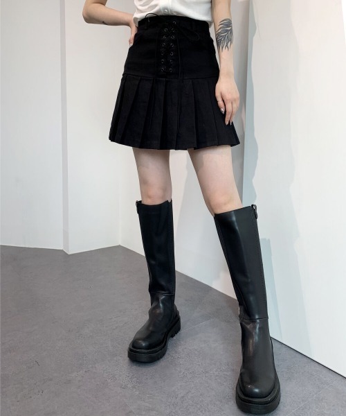 by muni:r(バイ ムニール)の「コルセットプリーツテニススカート(スカート・レディース・ブラウン/ブラック/アイボリー・SMALL/MEDIUM)」の6枚目の写真