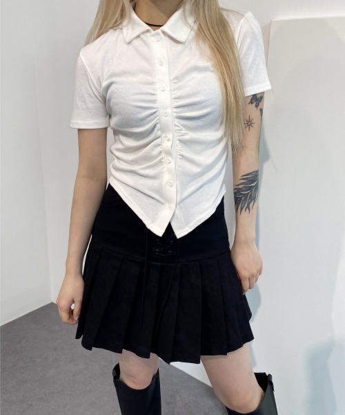 by muni:r(バイ ムニール)の「コルセットプリーツテニススカート(スカート・レディース・ブラウン/ブラック/アイボリー・SMALL/MEDIUM)」の7枚目の写真