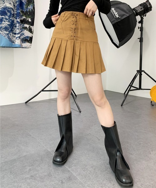 by muni:r(バイ ムニール)の「コルセットプリーツテニススカート(スカート・レディース・ブラウン/ブラック/アイボリー・SMALL/MEDIUM)」の12枚目の写真