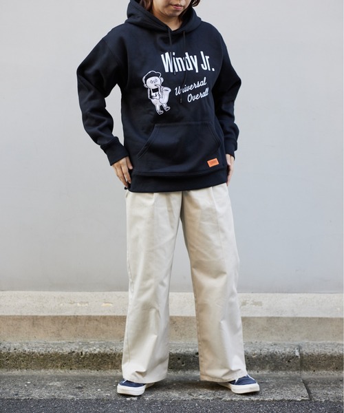 UNIVERSAL OVERALL（ユニバーサルオーバーオール）の「スウェットフーディー【SWEAT HOODIE_WINDYJr】（パーカー・レディース・ブラック/ヘザーグレー/ダークネイビー・M/L/S）」の10枚目の写真