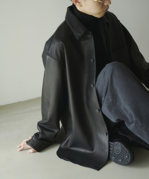 EDIFICE LA BOUCLE ブラックラムレザーシャツ サイズ1 セール】【LA BOUCLE / ラブークル】ネイキッド ラム レザー