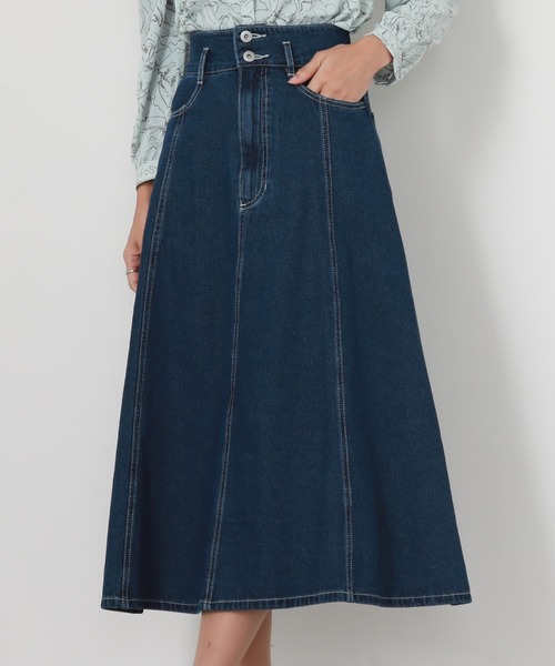 Cheek（チーク）の「デニムフレアスカート（デニムスカート・レディース・ネイビー/ブルー・SMALL/MEDIUM）」の2枚目の写真