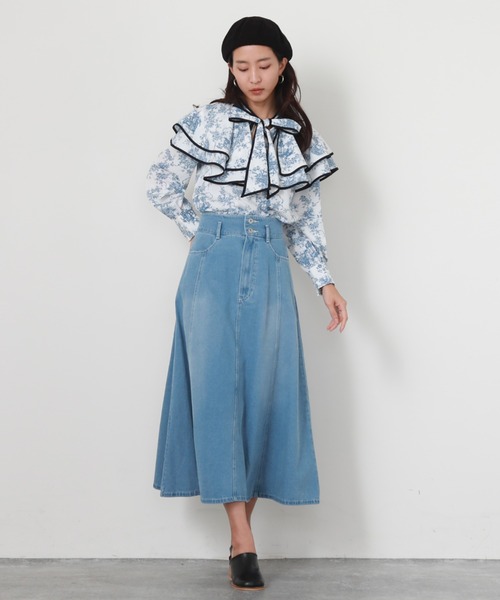 Cheek（チーク）の「デニムフレアスカート（デニムスカート・レディース・ネイビー/ブルー・SMALL/MEDIUM）」の9枚目の写真