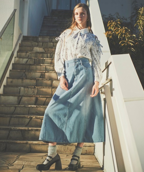 Cheek（チーク）の「デニムフレアスカート（デニムスカート・レディース・ネイビー/ブルー・SMALL/MEDIUM）」の3枚目の写真