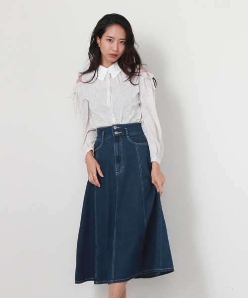 Cheek（チーク）の「デニムフレアスカート（デニムスカート・レディース・ネイビー/ブルー・SMALL/MEDIUM）」の13枚目の写真