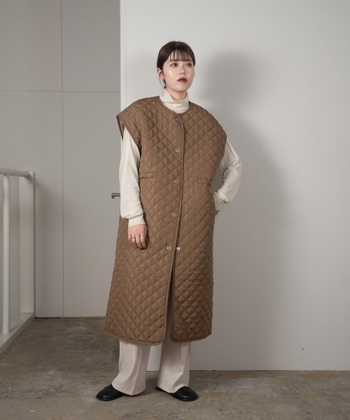 lawgy（ラウジー）の「front button quilting vest（ベスト・レディース・カーキ/ブラウン/アイボリー・FREE）」の7枚目の写真