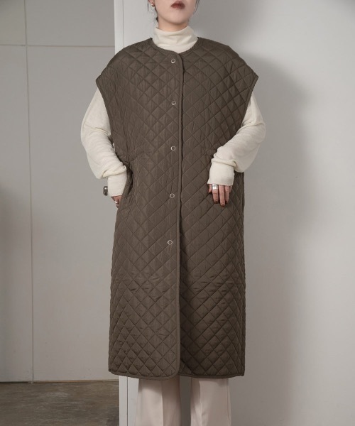 lawgy（ラウジー）の「front button quilting vest（ベスト・レディース・カーキ/ブラウン/アイボリー・FREE）」の10枚目の写真