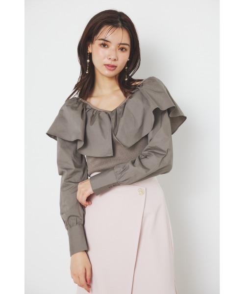 rienda(リエンダ)の「フリルネック布帛コンビニットトップス(ニット/セーター・レディース・ブラック/ホワイト/ベージュ/パープル・FREE)」の3枚目の写真