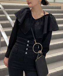 rienda | フリルネック布帛コンビニットトップス(ニット/セーター)