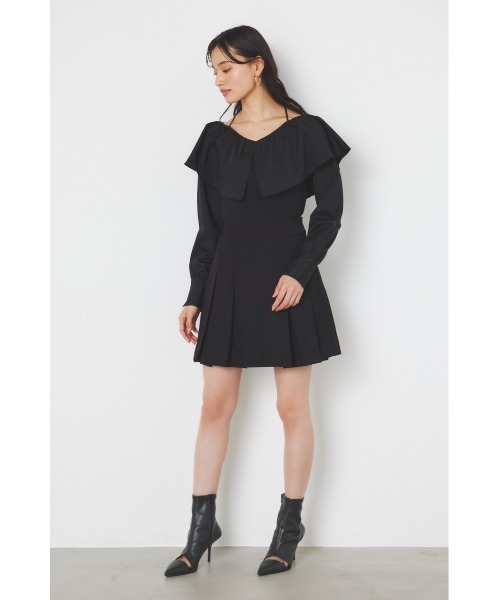 rienda(リエンダ)の「フリルネック布帛コンビニットトップス(ニット/セーター・レディース・ブラック/ホワイト/ベージュ/パープル・FREE)」の6枚目の写真