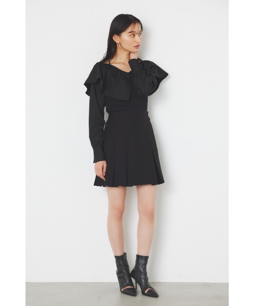 rienda(リエンダ)の「フリルネック布帛コンビニットトップス(ニット/セーター・レディース・ブラック/ホワイト/ベージュ/パープル・FREE)」の7枚目の写真