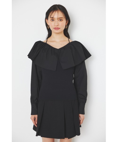 rienda(リエンダ)の「フリルネック布帛コンビニットトップス(ニット/セーター・レディース・ブラック/ホワイト/ベージュ/パープル・FREE)」の9枚目の写真