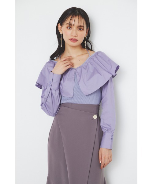 rienda(リエンダ)の「フリルネック布帛コンビニットトップス(ニット/セーター・レディース・ブラック/ホワイト/ベージュ/パープル・FREE)」の11枚目の写真