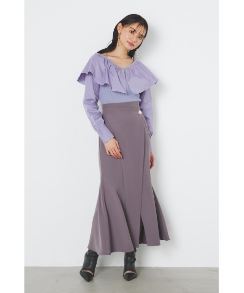 rienda(リエンダ)の「フリルネック布帛コンビニットトップス(ニット/セーター・レディース・ブラック/ホワイト/ベージュ/パープル・FREE)」の12枚目の写真