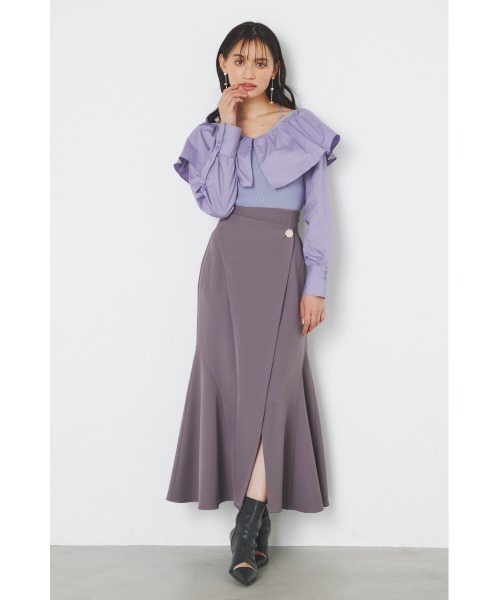 rienda(リエンダ)の「フリルネック布帛コンビニットトップス(ニット/セーター・レディース・ブラック/ホワイト/ベージュ/パープル・FREE)」の13枚目の写真