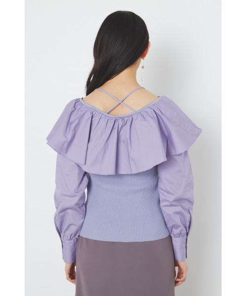 rienda(リエンダ)の「フリルネック布帛コンビニットトップス(ニット/セーター・レディース・ブラック/ホワイト/ベージュ/パープル・FREE)」の15枚目の写真