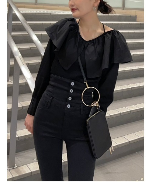 rienda(リエンダ)の「フリルネック布帛コンビニットトップス(ニット/セーター・レディース・ブラック/ホワイト/ベージュ/パープル・FREE)」の17枚目の写真