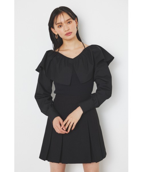 rienda(リエンダ)の「フリルネック布帛コンビニットトップス(ニット/セーター・レディース・ブラック/ホワイト/ベージュ/パープル・FREE)」の18枚目の写真