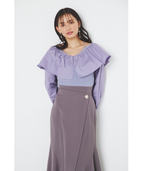 rienda(リエンダ)の「フリルネック布帛コンビニットトップス(ニット/セーター・レディース・ブラック/ホワイト/ベージュ/パープル・FREE)」の16枚目の写真