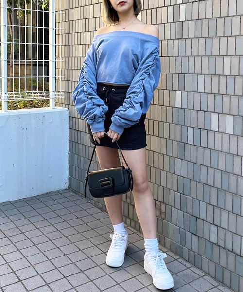 SPIRALGIRL（スパイラルガール）の「袖ギャザーオフショルトップス（Tシャツ/カットソー・レディース・ブラック/ブルー/ホワイト・FREE）」の15枚目の写真