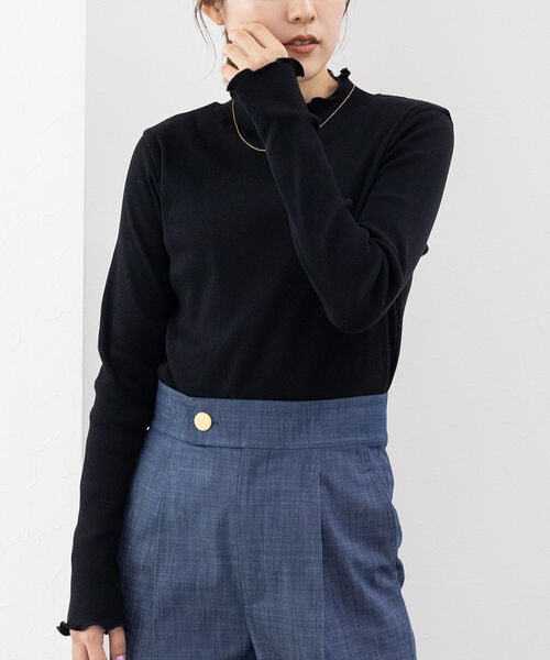 NOLLEY’S(ノーリーズ)の「リブハイネックプルオーバーカットソー(Tシャツ/カットソー・レディース・ブラック/オフホワイト/ライトグレー/ベージュ・38)」の3枚目の写真