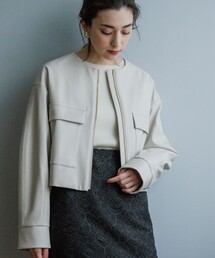 OPAQUE.CLIP | シンセティックレザーノーカラーブルゾン(ブルゾン)