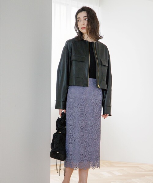 OPAQUE.CLIP（オペークドットクリップ）の「◆ソフトフェイクレザーノーカラージャケット（ブルゾン・レディース・ブラック/ライトグレー・38）」の13枚目の写真