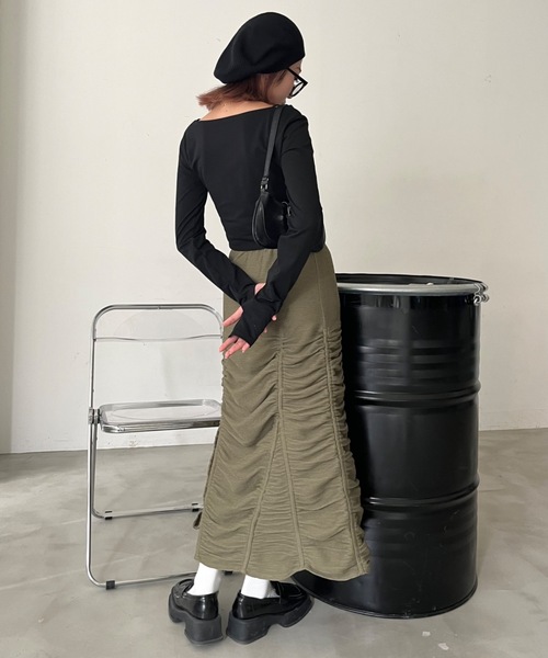SHAGGIE(シャギー)の「ギャザーシャーリングスリットナロースカート(スカート・レディース・ブラック/カーキ・SMALL/MEDIUM)」の9枚目の写真