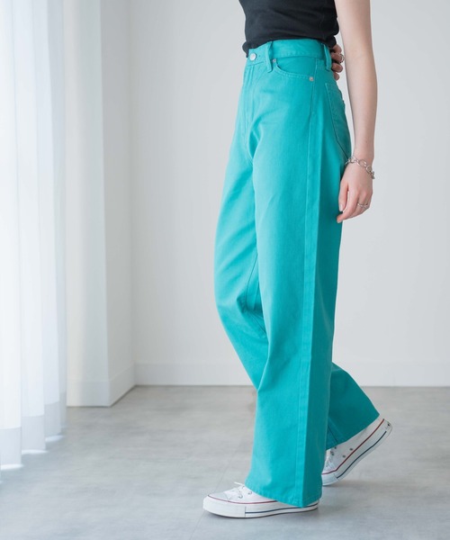 WEGO(ウィゴー)の「WEGO/カラーウエストフィットワイドストレートパンツ(デニムパンツ・レディース・グリーン/ブルー/ライトイエロー/オフホワイト・SMALL/MEDIUM)」の17枚目の写真