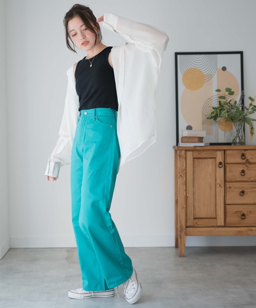 WEGO(ウィゴー)の「WEGO/カラーウエストフィットワイドストレートパンツ(デニムパンツ・レディース・グリーン/ブルー/ライトイエロー/オフホワイト・SMALL/MEDIUM)」の18枚目の写真