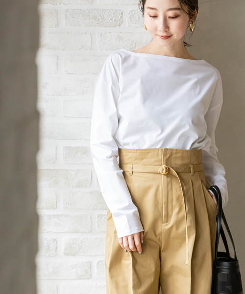 Noble（ノーブル）の「ボートネックプルオーバー（Tシャツ/カットソー・レディース・ホワイト/チャコールグレー・FREE）」の2枚目の写真