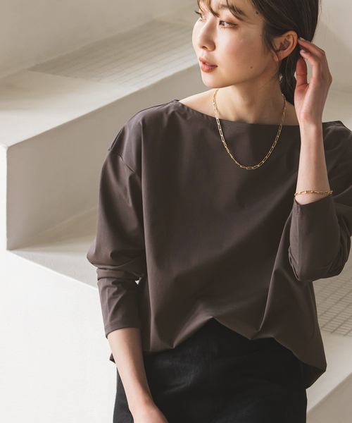 Noble（ノーブル）の「ボートネックプルオーバー（Tシャツ/カットソー・レディース・ホワイト/チャコールグレー・FREE）」の4枚目の写真