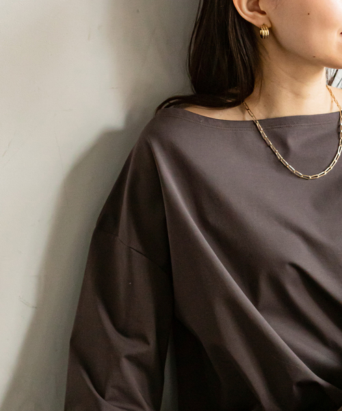 Noble（ノーブル）の「ボートネックプルオーバー（Tシャツ/カットソー・レディース・ホワイト/チャコールグレー・FREE）」の7枚目の写真