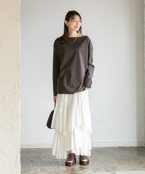 Noble（ノーブル）の「ボートネックプルオーバー（Tシャツ/カットソー・レディース・ホワイト/チャコールグレー・FREE）」の8枚目の写真