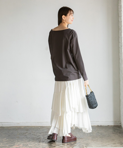 Noble（ノーブル）の「ボートネックプルオーバー（Tシャツ/カットソー・レディース・ホワイト/チャコールグレー・FREE）」の9枚目の写真