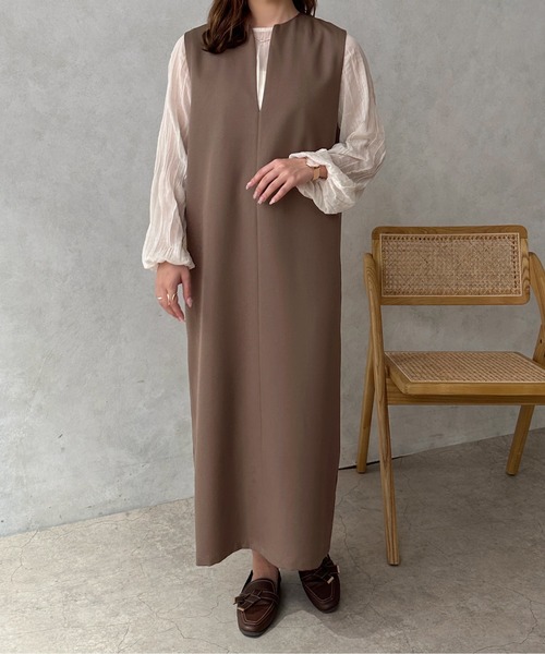 apres jour clair(アプレジュールクレア)の「【apres jour clair】キーネックジャンスカ【ZOZOTOWN限定アイテム】(ワンピース・レディース・ベージュ/アイボリー/ブラウン系その他/ブラック・X-LARGE/フリー)」の7枚目の写真