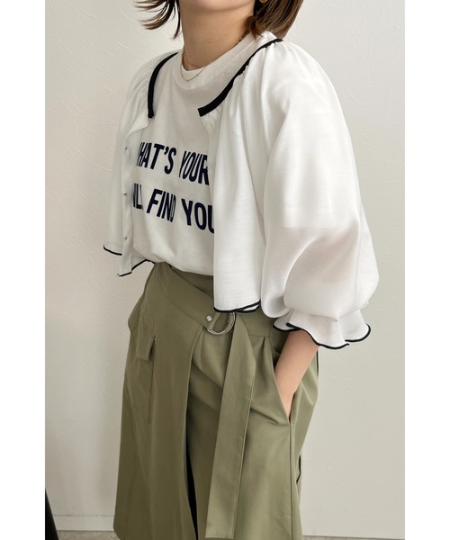palm RICHE(ポームリシュ)の「WHATSYOUR フロッキーロゴプリントTシャツ(Tシャツ/カットソー・レディース・ベージュ/オフホワイト/チャコールグレー・M)」の6枚目の写真