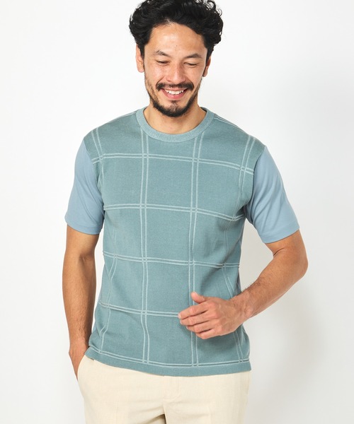 MEN'S BIGI（メンズビギ）の「ニットコンビハーフスリーブカットソー（Tシャツ/カットソー・メンズ・サックスブルー/ネイビー/ホワイト/グリーン・01/02/03）」の12枚目の写真