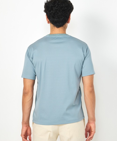 MEN'S BIGI（メンズビギ）の「ニットコンビハーフスリーブカットソー（Tシャツ/カットソー・メンズ・サックスブルー/ネイビー/ホワイト/グリーン・01/02/03）」の14枚目の写真